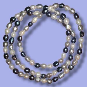 Vintage Mixed 7mm Freshwater & Tahitian Baroque Pearl Necklace Single Strand 35"